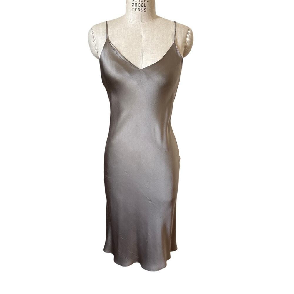 Malibu Road 100% Silk Annie Bias Slip Dress in Mushroom Size Small